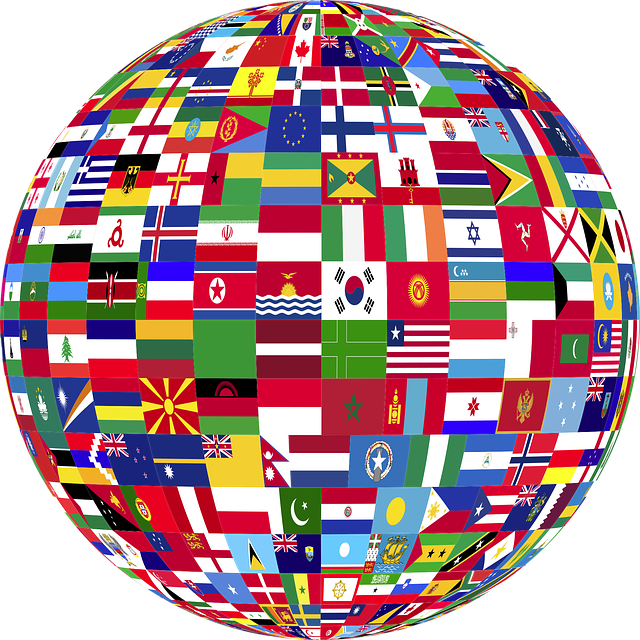 Flags from around the world in a sphere